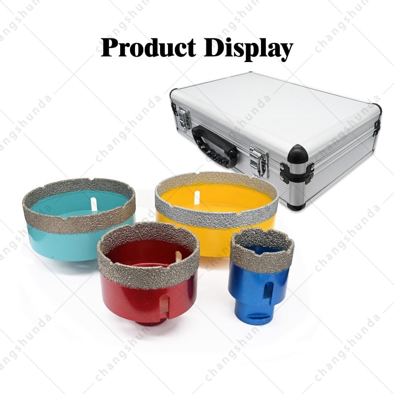 M14 Thread Vacuum Brazed Color Exposed Sand Diamond Hole Saw Set, M14-4pc Dry Drill Bit Kit with Shockproof Aluminum Carry Case, 40/68/110/125mm Dry Cutting Bits for M14 Angle Grinder, Granite Marble Quartz Stone Countertop Drilling Tool
