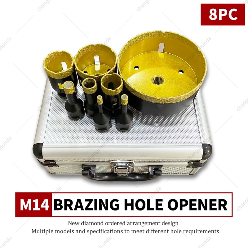 Van Lonzo M14 Diamond Arrangement Hole Opener Matte Black Gold Sand 8pc Set, Vacuum Brazed M14 Thread Diamond Core Drill Bit Kit, Heavy Duty M14 Diamond Arrangement Hole Opener Matte Black Gold Sand 8pc for Tile Marble Granite Glass Drilling
