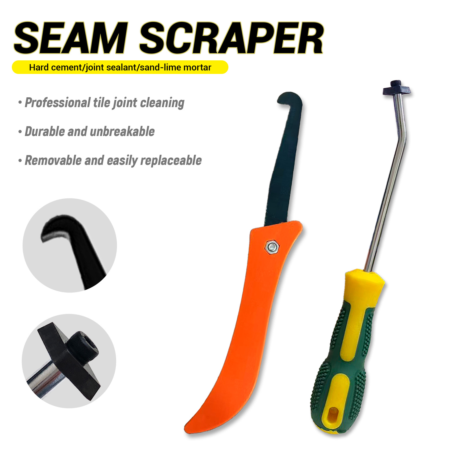 12-Piece Grout Removal Tool Set with Replaceable Hook Blades — Multi-Size Tile Joint Scraper & Grout Rake for Cleaning Old Grout, Sealant and Adhesive Residue