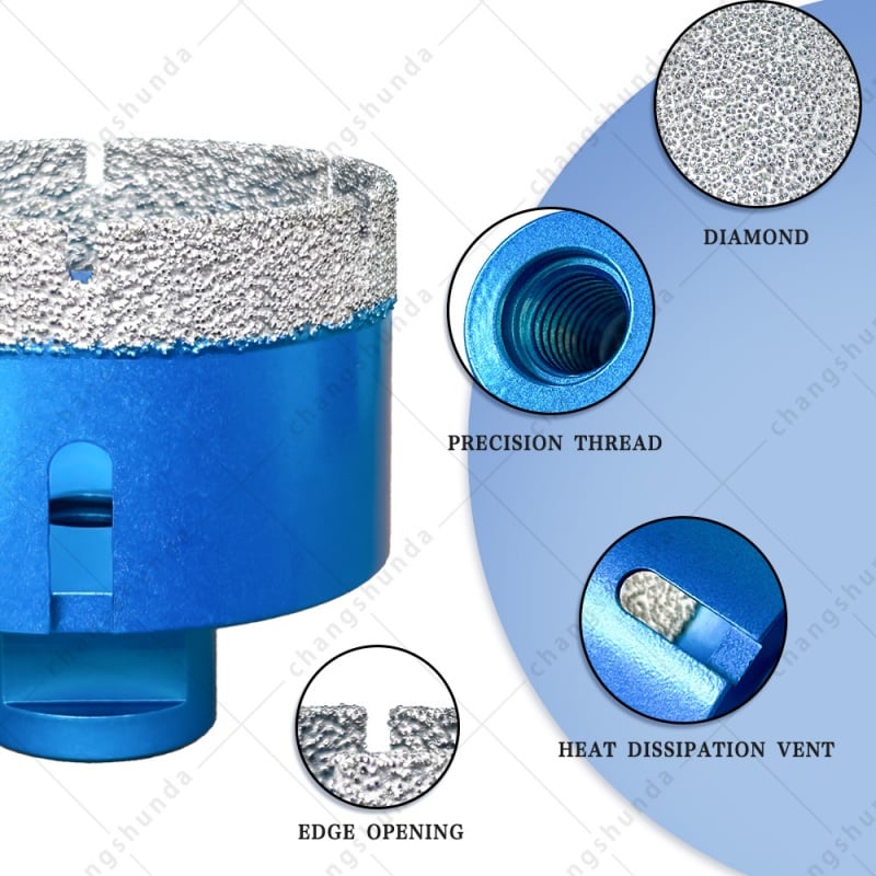 5/8-11 Vacuum Brazed Diamond Hole Saw Travel Kit with 115mm Dry Cutting Disc, Multi-Size Drill Bits + Dual Adapters Portable Travel Tool Set for Tile Marble Granite Stone Drilling & Cutting
