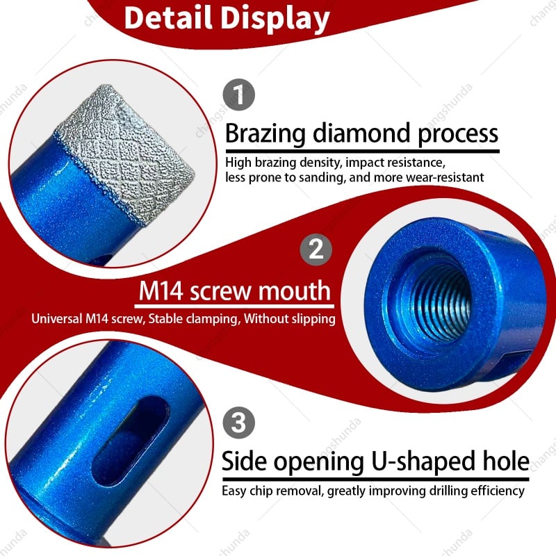 Van Lonzo 8Pcs M14 Vacuum Brazed Diamond Hole Opener Set, Blue Silver Sand Surface, S2 Alloy Anti-wear Drill Bits with Aluminum Storage Case, Heavy-Duty Bits for Tile, Granite and Marble