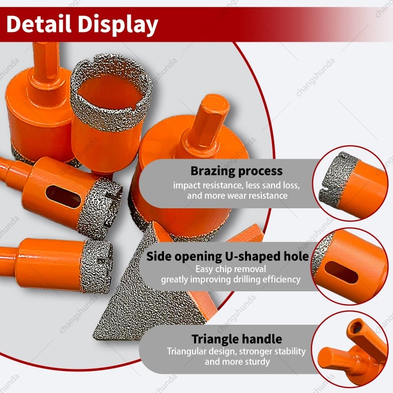 Van Lonzo 12PC Orange Dry Drill Exposed Diamond Set with Aluminum Storage Case, Vacuum Brazed Water-Free Dry Diamond Hole Saw Kit, Heavy Duty 12PC Orange Dry Drill Exposed Diamond Set for Tile Marble Ceramic Glass Dry Drilling & Countertop Chamfering
