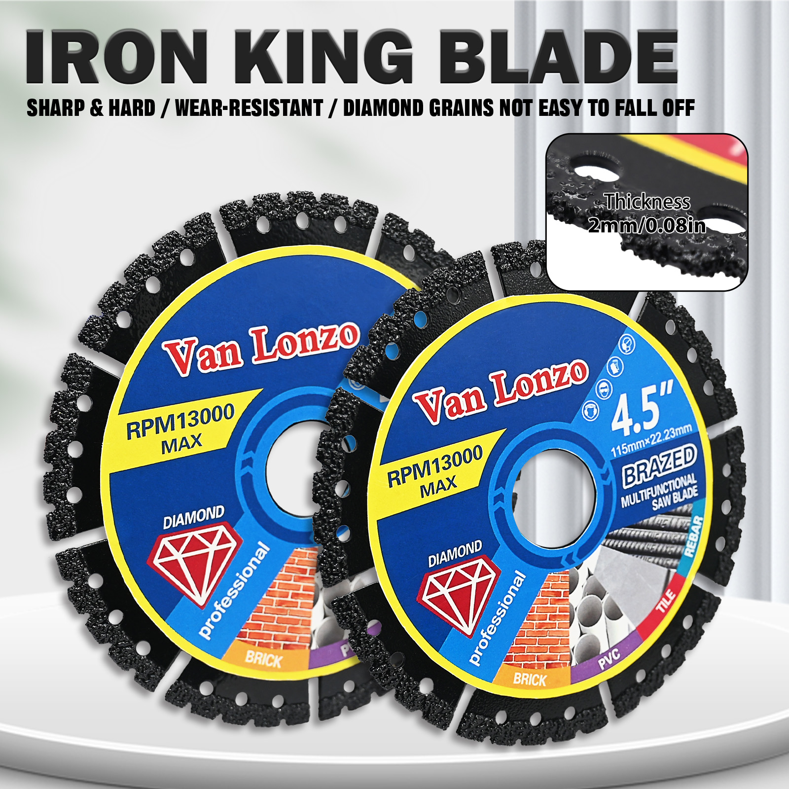 Vacuum Brazed Diamond Multifunctional Saw Blade for Metal, Brick, Tile & PVC — 115mm & 125mm Diamond Cutting Disc with 22.23mm Arbor for Angle Grinders