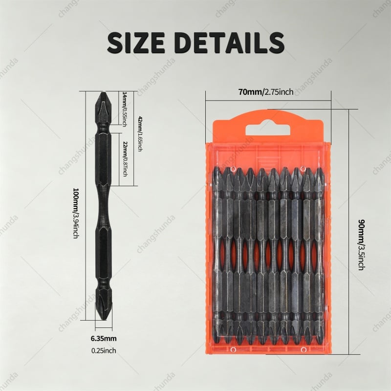 Van Lonzo 10Pcs 100mm Magnetic Double Head Phillips Screwdriver Bits, S2 Alloy Steel Anti-Slip Heavy-Duty Bit Set for Impact Drill