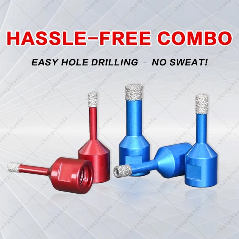 5pc M14 Thread Color Vacuum Brazed Exposed Sand Dry Drill Bit Set, Dry Diamond Hole Saw with Plastic Storage Box, 6/8/10/12mm Angle Grinder Drill Bits for Tile Marble Granite Drilling
