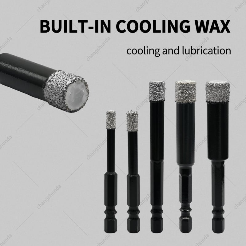 5PCS Black Exposed Grit Hex Shank Diamond Hole Saw Blister Pack Set, Vacuum Brazed Dry Cut Diamond Core Drill Bits for Tile, Ceramic, Marble, Glass
