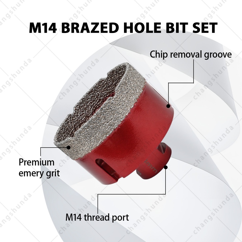 M14 Thread Vacuum Brazed Color Exposed Sand Diamond Hole Saw Set, M14-4pc Dry Drill Bit Kit with Shockproof Aluminum Carry Case, 40/68/110/125mm Dry Cutting Bits for M14 Angle Grinder, Granite Marble Quartz Stone Countertop Drilling Tool

