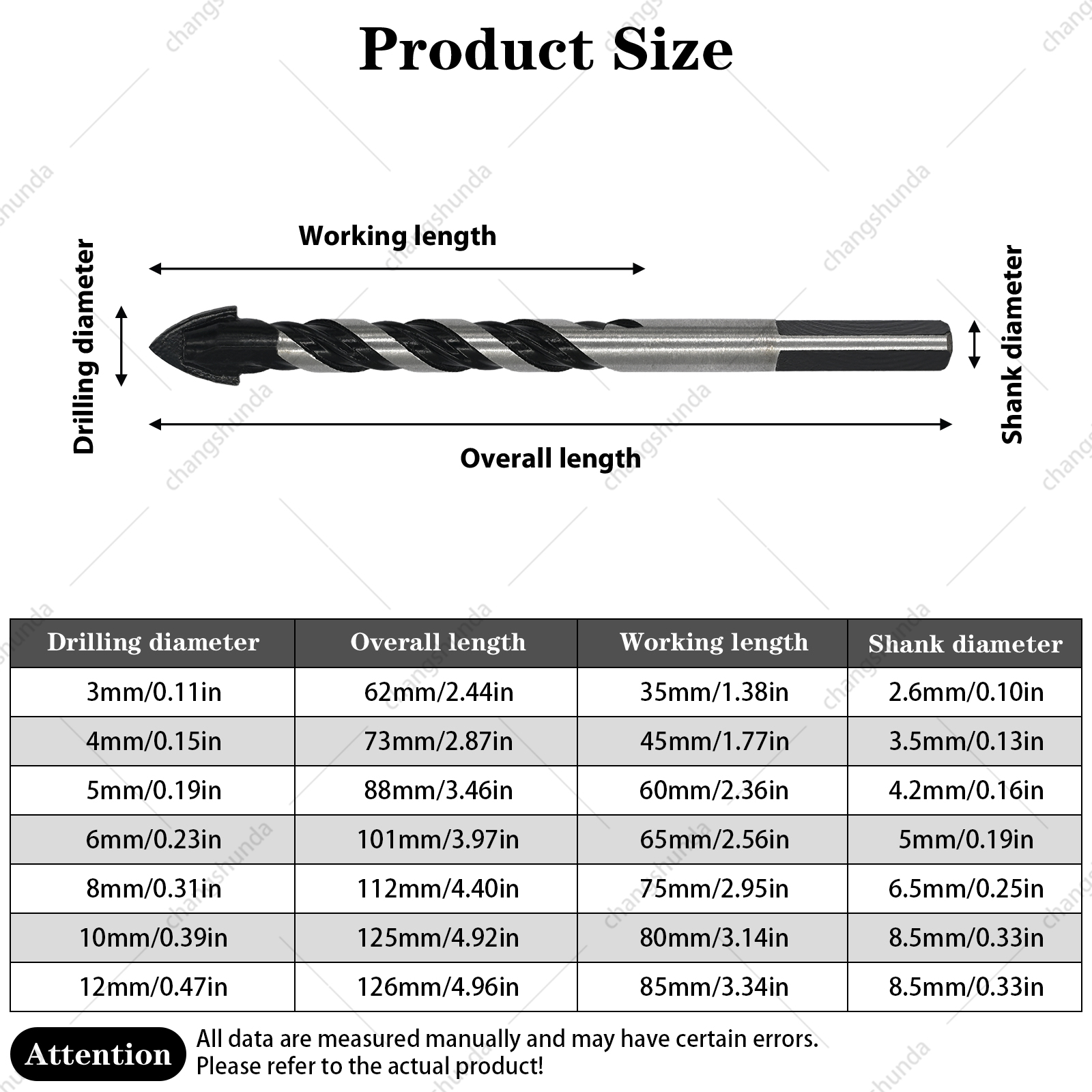 Van Lonzo Black Triangle Drill Bit, Multi-Size Hard Alloy Tipped Black Triangle Drill Bit for Tile, Brick, Concrete & Wood Drilling
