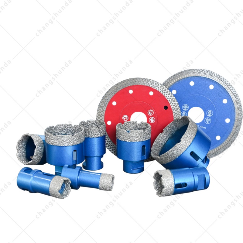 Vacuum Brazed Diamond Hole Saw & Cutting Disc Combo Set, Tile Drill Bits + Diamond Saw Blades for Porcelain Ceramic Marble Granite Brick Stone Drilling & Cutting, M14 Thread Shank Fit Angle Grinder
