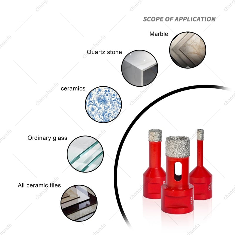 Van Lonzo M14-8pc Red Exposed Diamond Drill Bit Set, Vacuum Brazed M14 Thread Diamond Hole Saw Kit, Heavy Duty M14-8pc Red Exposed Diamond for Angle Grinder Tile Marble Granite Drilling
