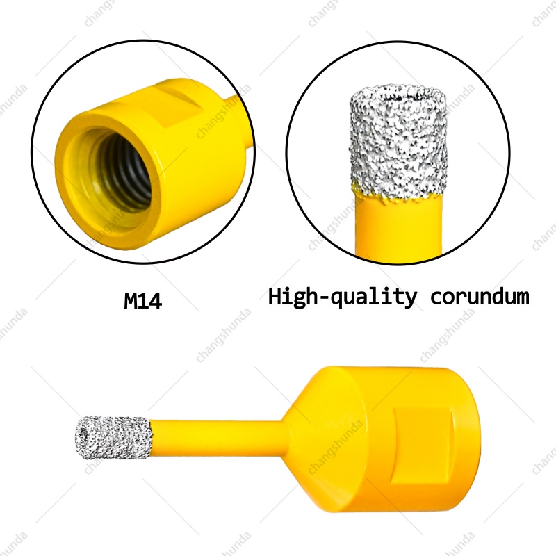 M14 Thread Slim Shank Yellow Vacuum Brazed Diamond Hole Saw 3-Piece Set, 6/8/10mm Fine Aperture Dry Drill Bits with Plain Storage Box, Precision Drilling Kit for Tile Marble Quartz Stone Using M14 Angle Grinder
