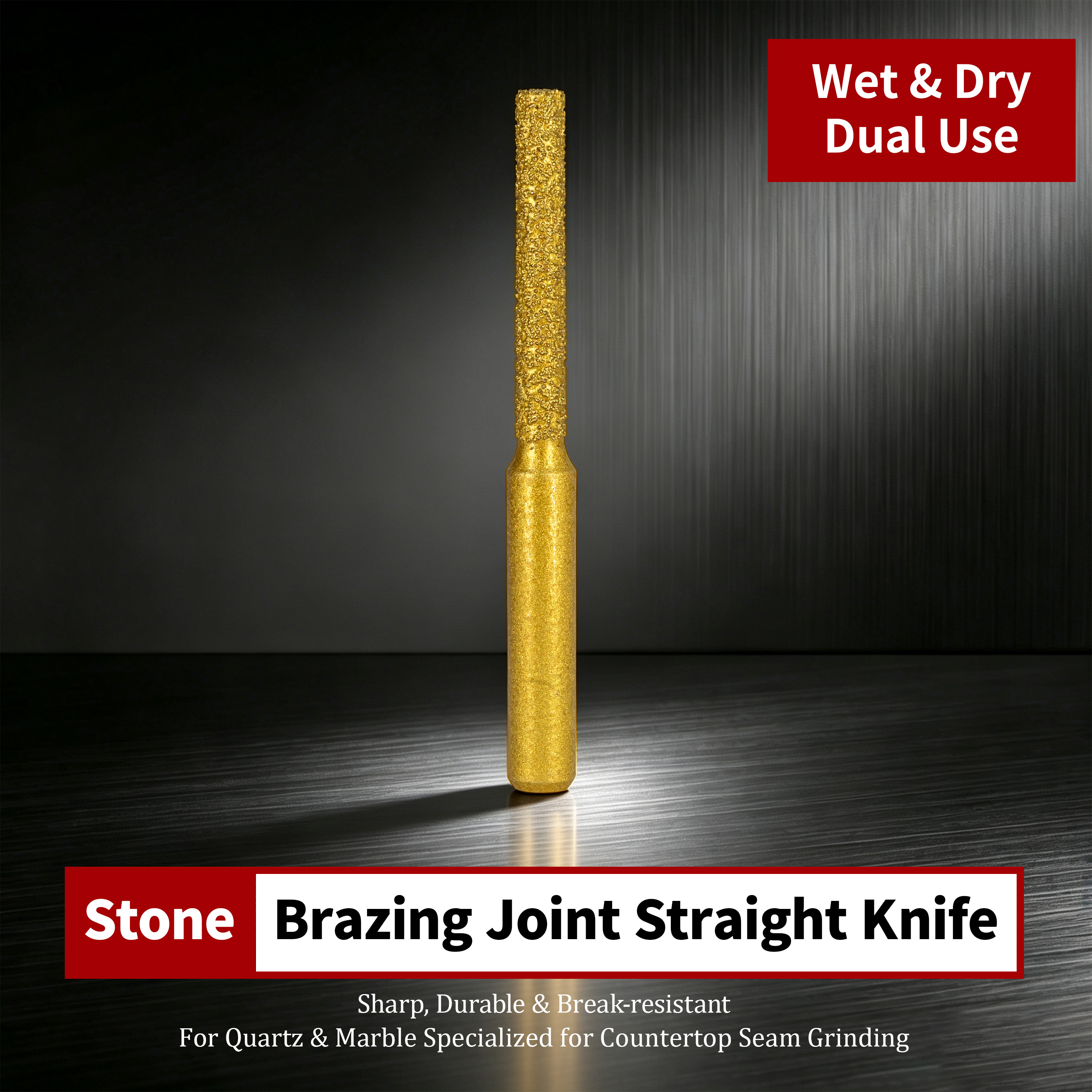 Brazed Straight Bit for Stone Joints — Vacuum Brazed Diamond Joint Polishing Bit for Marble & Quartz Countertops, 6.35mm Shank for Trimming Machine & Stone Joint Grinder