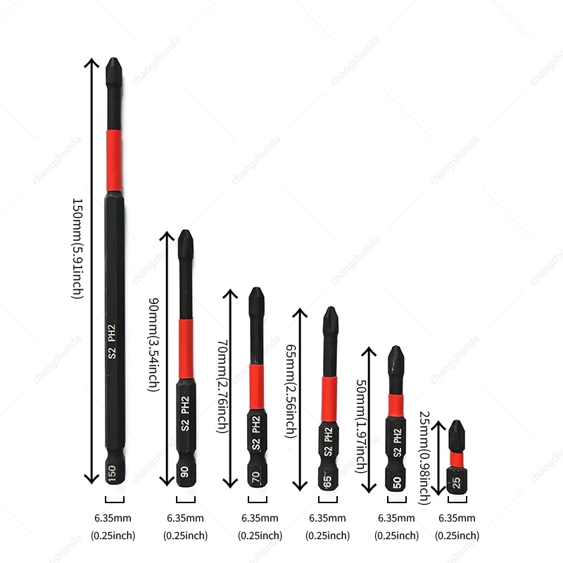 Van Lonzo Magnetic Phillips Screwdriver Bits 6PC Set, S2 Alloy Steel Impact Resistant PH2 Cross Screwdriver Bit Kit, Heavy Duty Magnetic Phillips Screwdriver Bits 6PC for Electric Drill & Impact Driver
