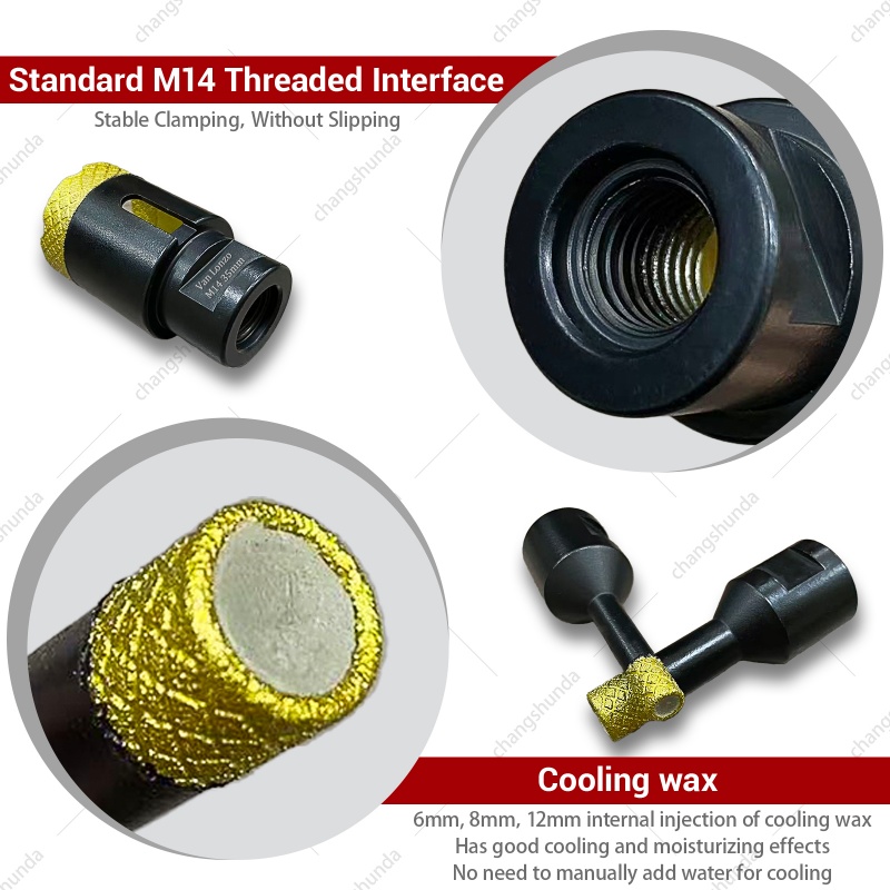 Van Lonzo M14 Diamond Arrangement Hole Opener Matte Black Gold Sand 8pc Set, Vacuum Brazed M14 Thread Diamond Core Drill Bit Kit, Heavy Duty M14 Diamond Arrangement Hole Opener Matte Black Gold Sand 8pc for Tile Marble Granite Glass Drilling
