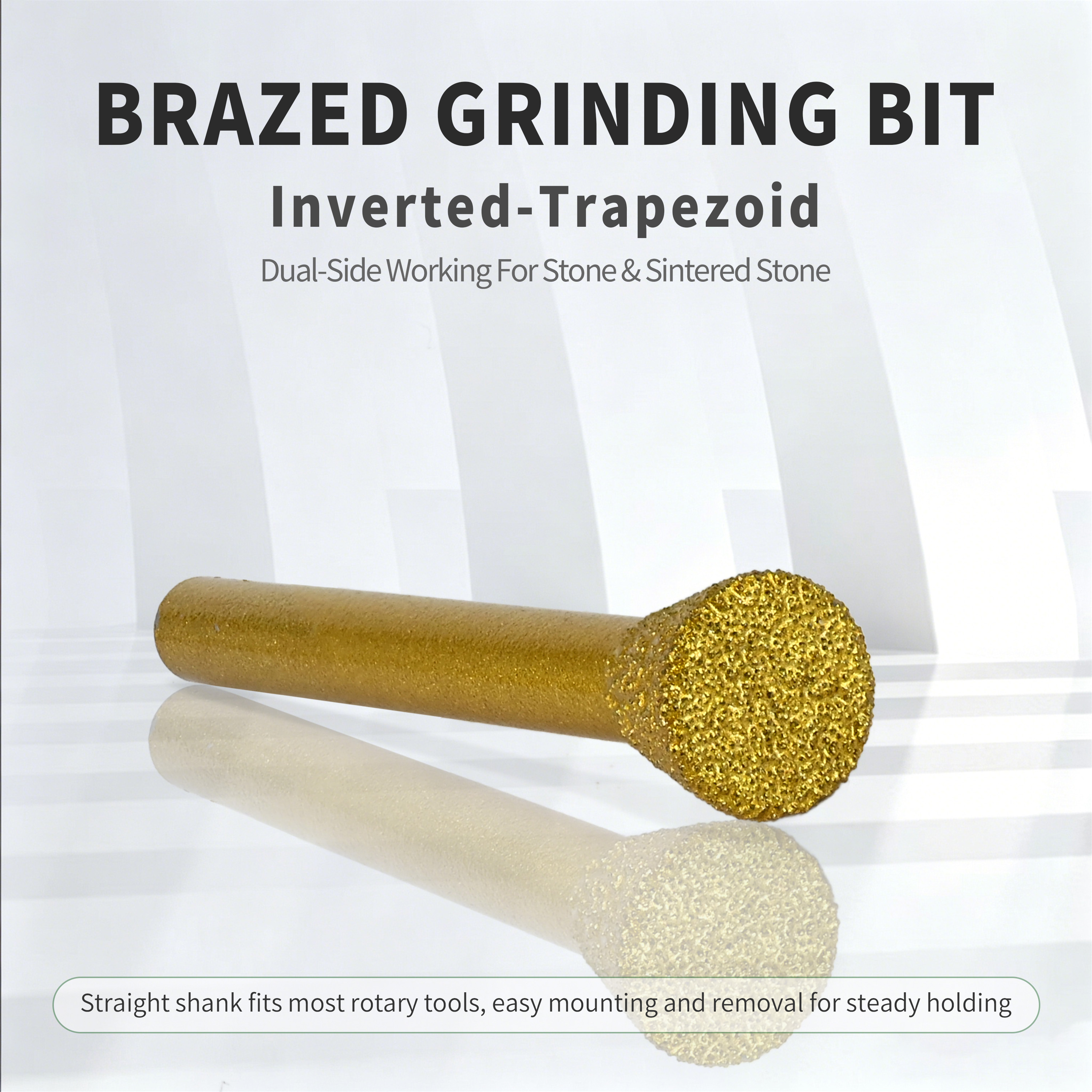 12mm Brazed Inverted Trapezoid Grinding Head — Vacuum Brazed Diamond Grinding Bit with 6mm Shank for Cast Iron & Metal Grinding, 60mm Overall Length