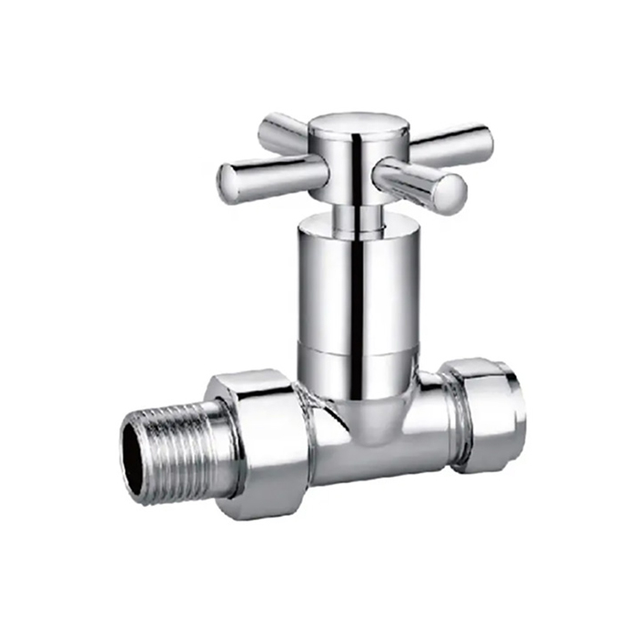 Brass Chrome Straight Traditional Radiator Valves with Cross Handle for Radiators BJ21005