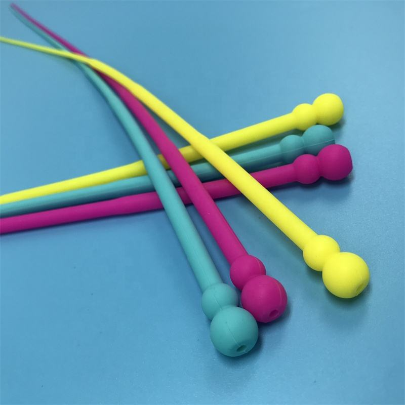 Colorful Bead Silicone Rubber Cat Wand Pet Toy Stick for Indoor Play