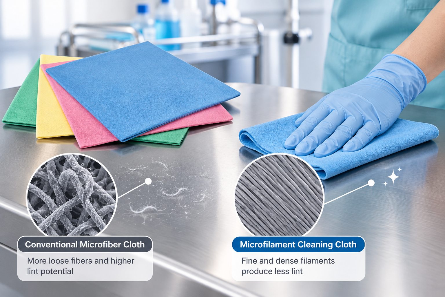 Why Microfilament Cleaning Cloths Produce Less Lint on Critical Surfaces