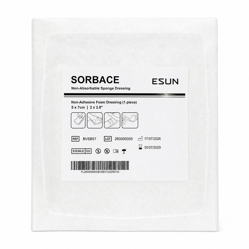 Esun Non-adhesive Non-Absorbable Medical Foam Sponge Dressing 4x4.7'' Individually Packed