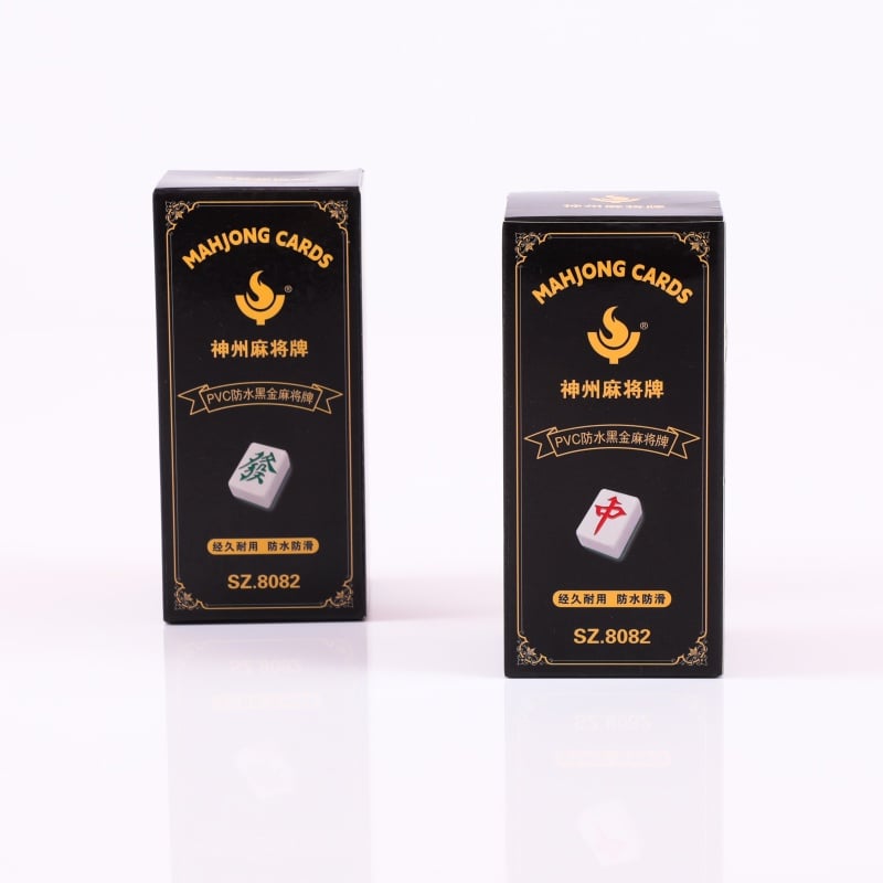 Mahjong Cards, Shenzhou PVC Waterproof Black Gold Version, Durable & Anti-Slip SZ.8082
