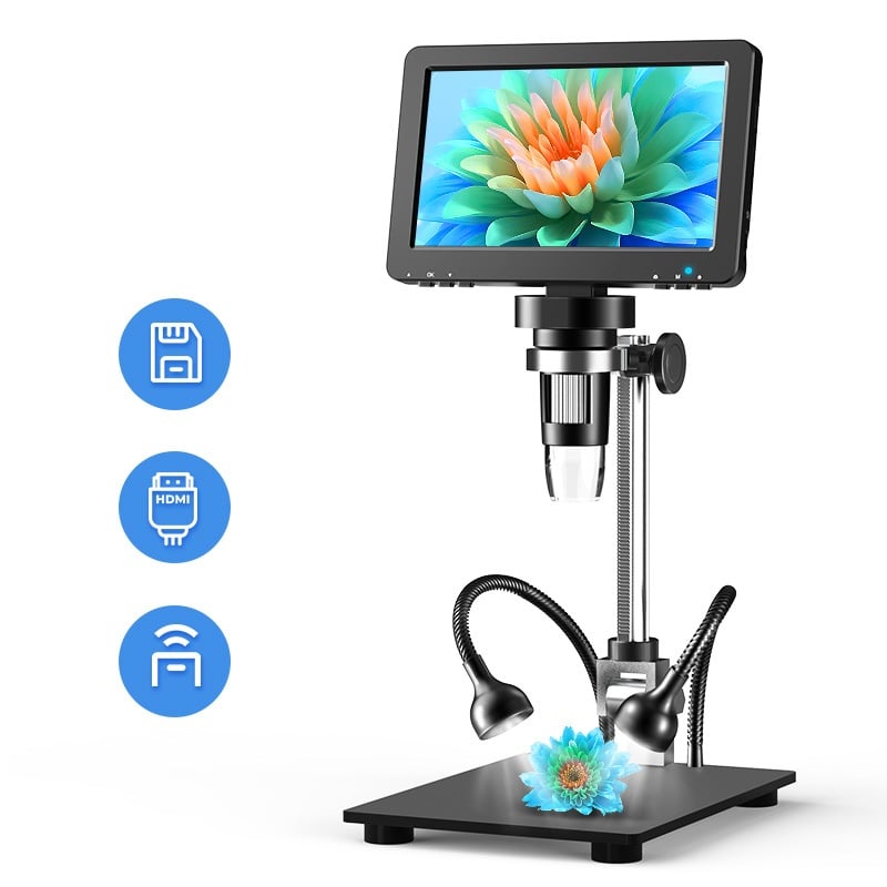 DM9H 7-inch HDMI Digital Microscope 1200X Coin Microscope with IPS Screen 16MP Soldering Microscop