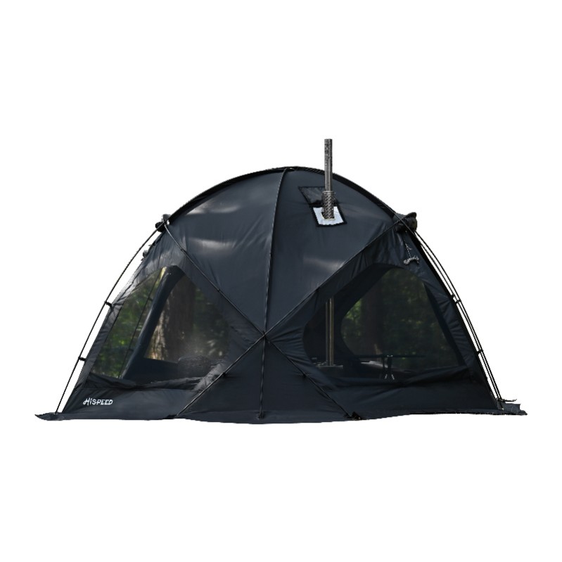 Carpa cúpula negra glamping para 10 personas PU3000mm carpa de invierno para camping al aire libre
