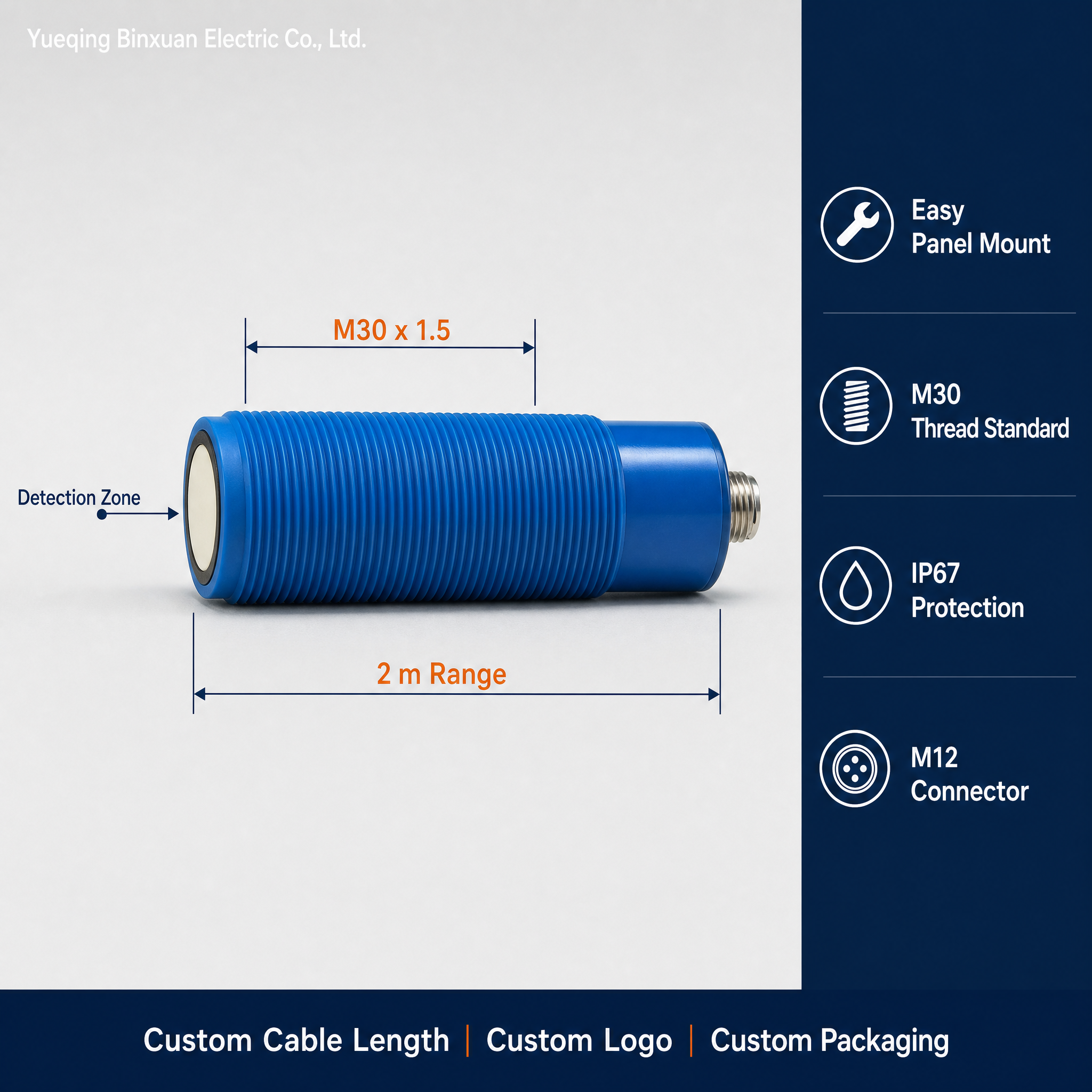 Sn：2m Plast sívalur ultrasonic skynjari