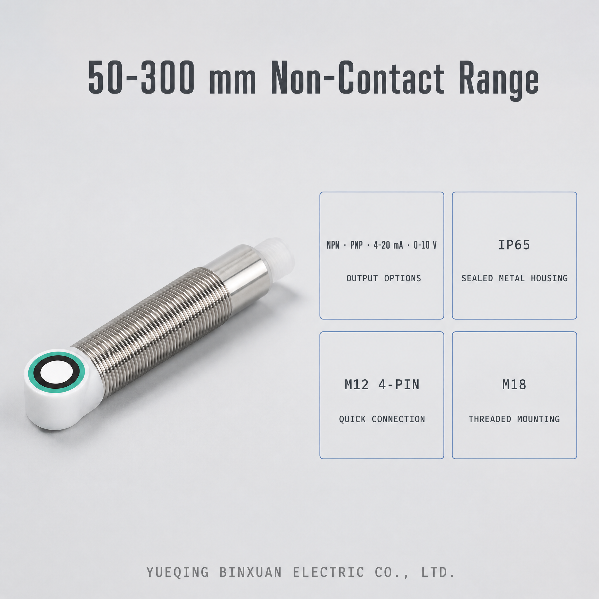 M18 Right Angle Ultrasonic Sensor 300mm Short Body IP65