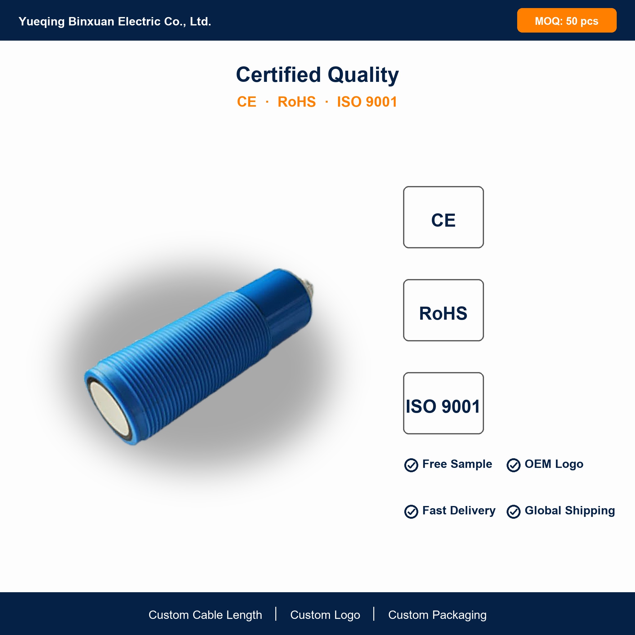 Sn：2m Plast sívalur ultrasonic skynjari