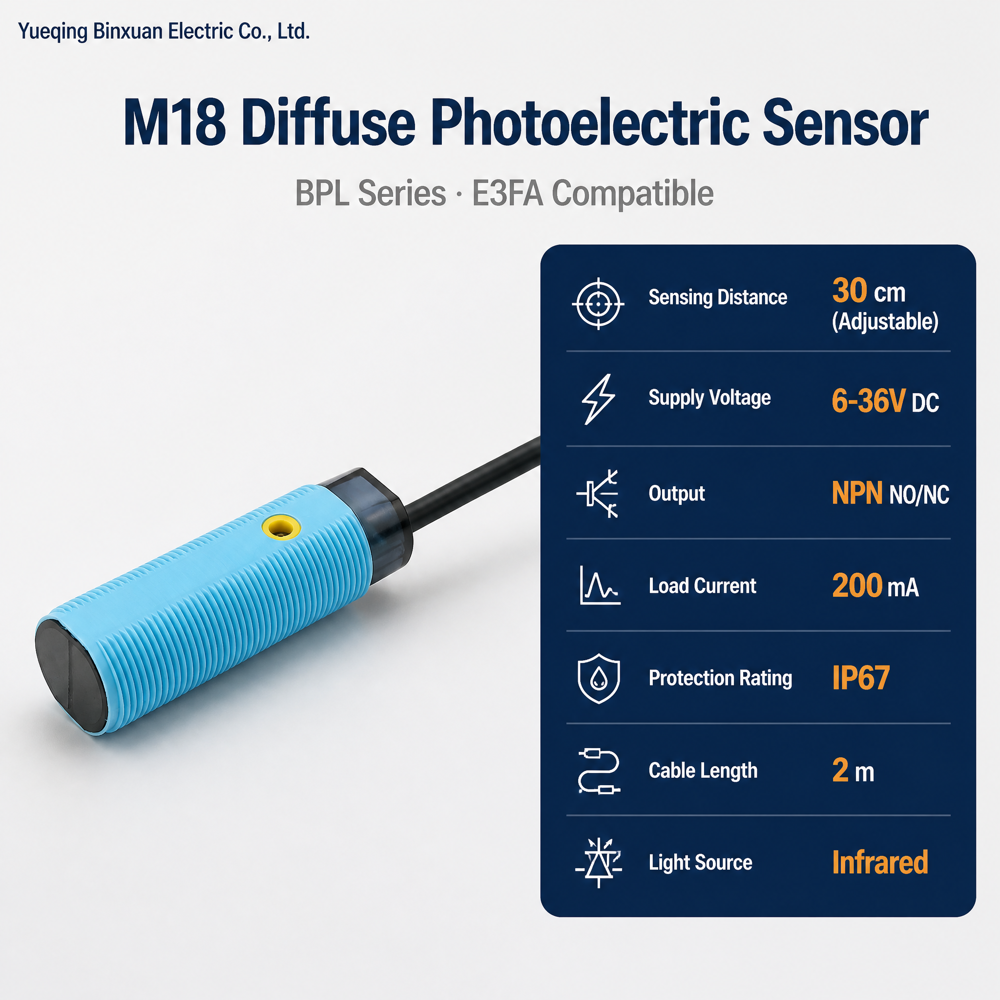 M18ねじ込み式拡散型フォトセンサ（E3FA互換）