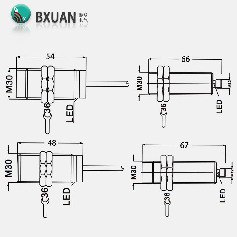 M30 Flatlega analog návistarfæri – 10 mm innbyggð rafmagnsríki, 0–10 V/4–20 mA, jafnstraum 10–30 V, CE