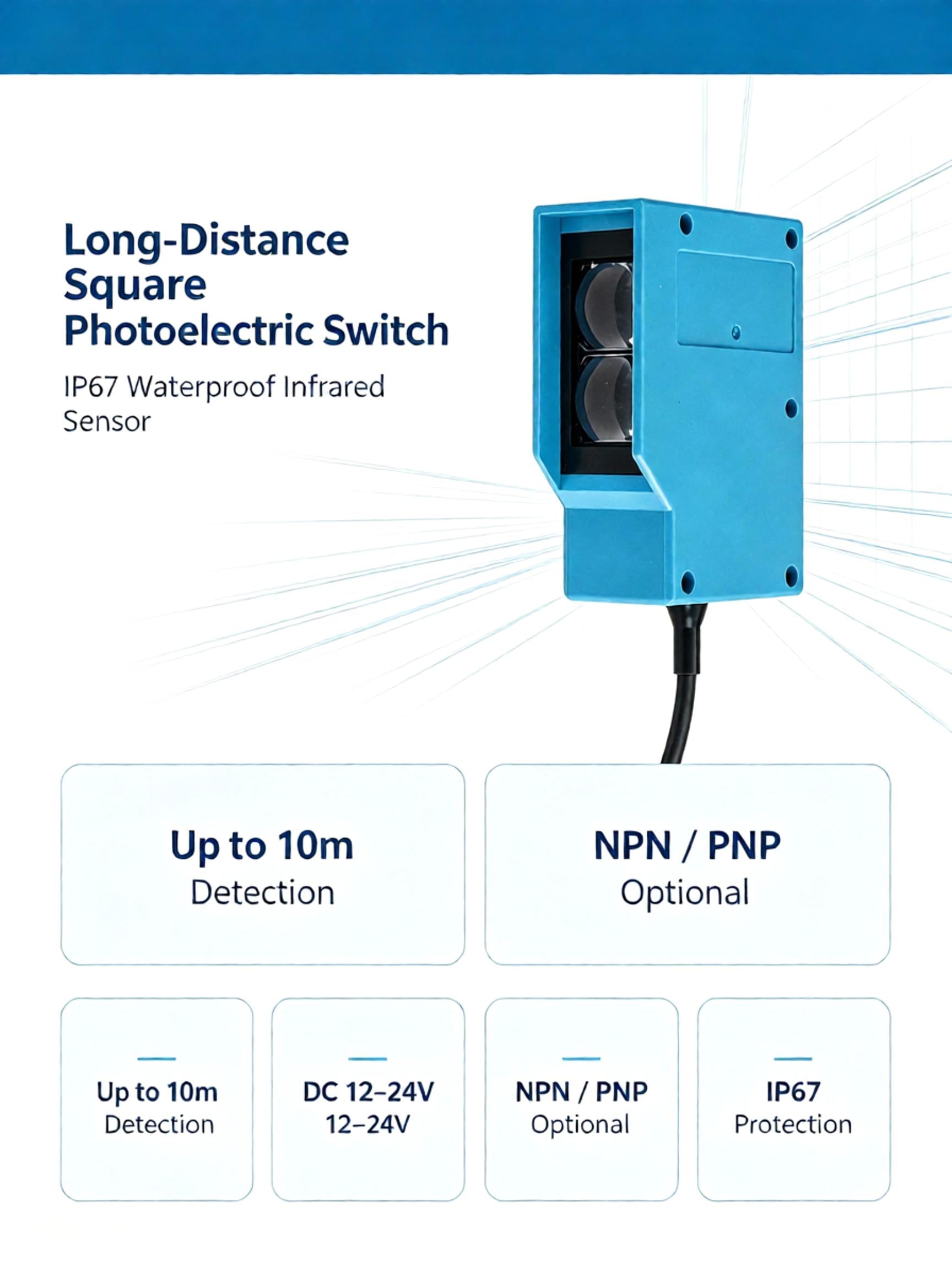 BPK-seriens firkantede langtrækkende diffuse fotoelektriske sensor