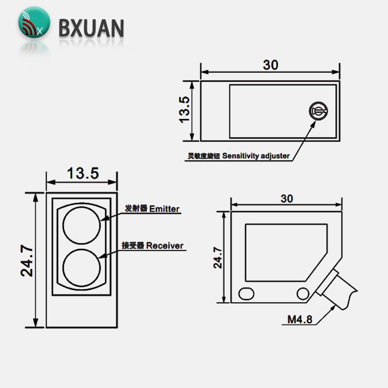 BPM Square Diffuse fotoelektrisk sensor NPN/PNP 10–30 VDC
