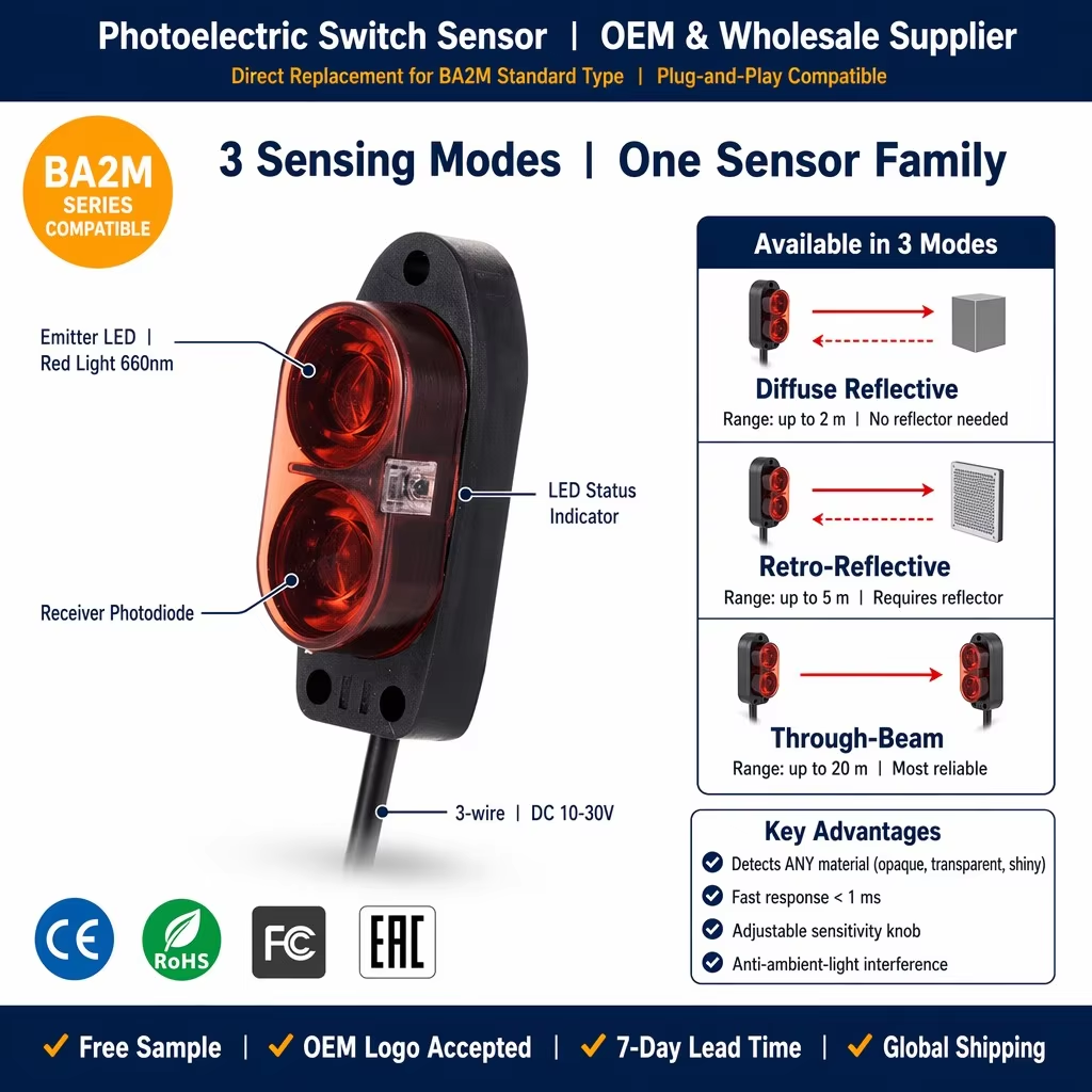 2m Long Range Square Diffuse Photoelectric Sensor IR