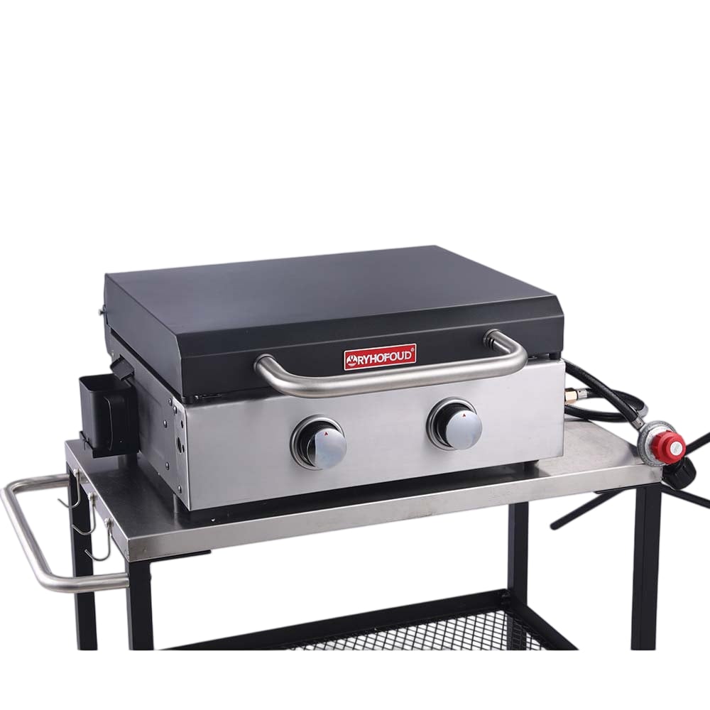 2-Burner Portable Propane Gas Griddle with Lid, Tabletop Flat Top Grill
