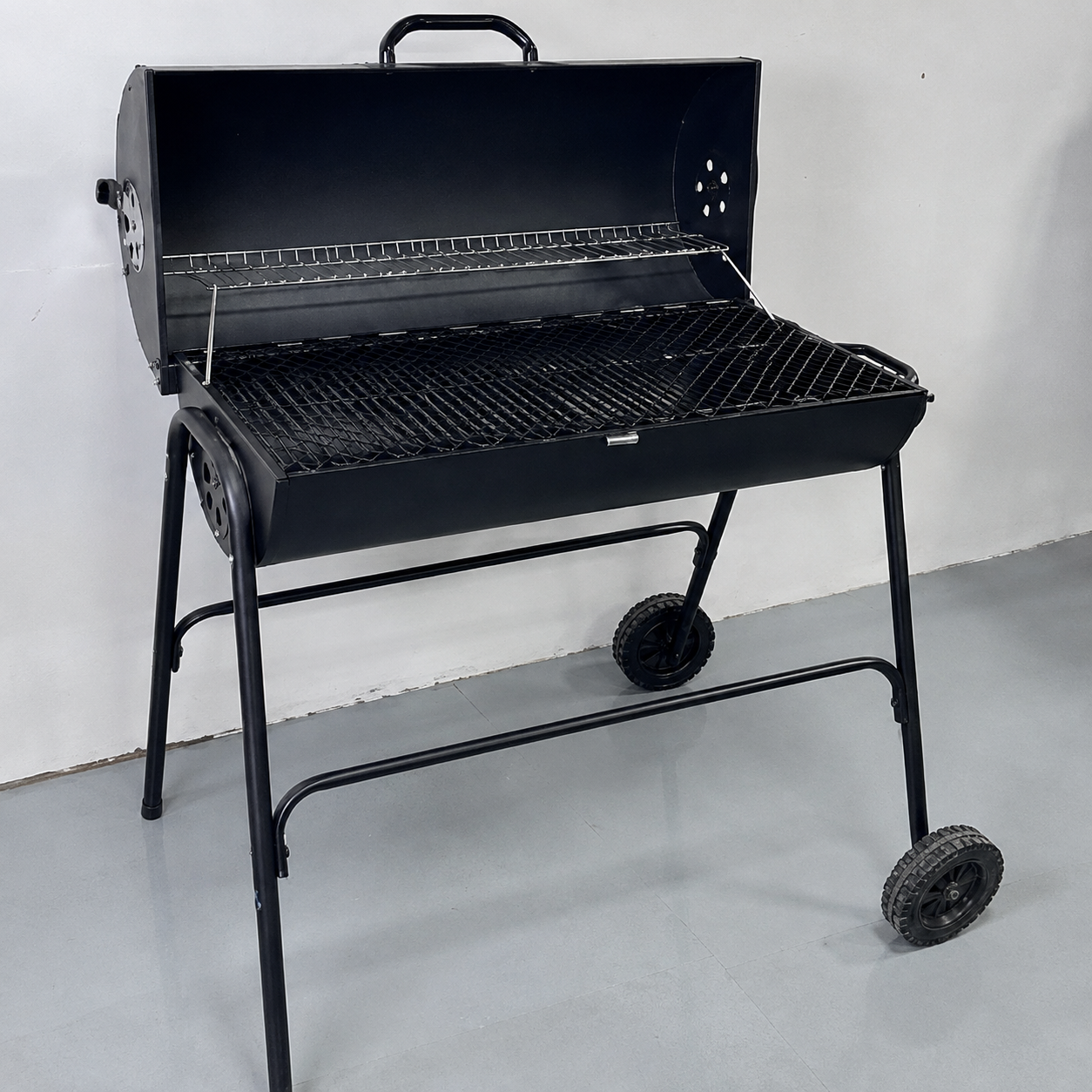 Open Charcoal Grill Cart with Enamel Cooking Grid