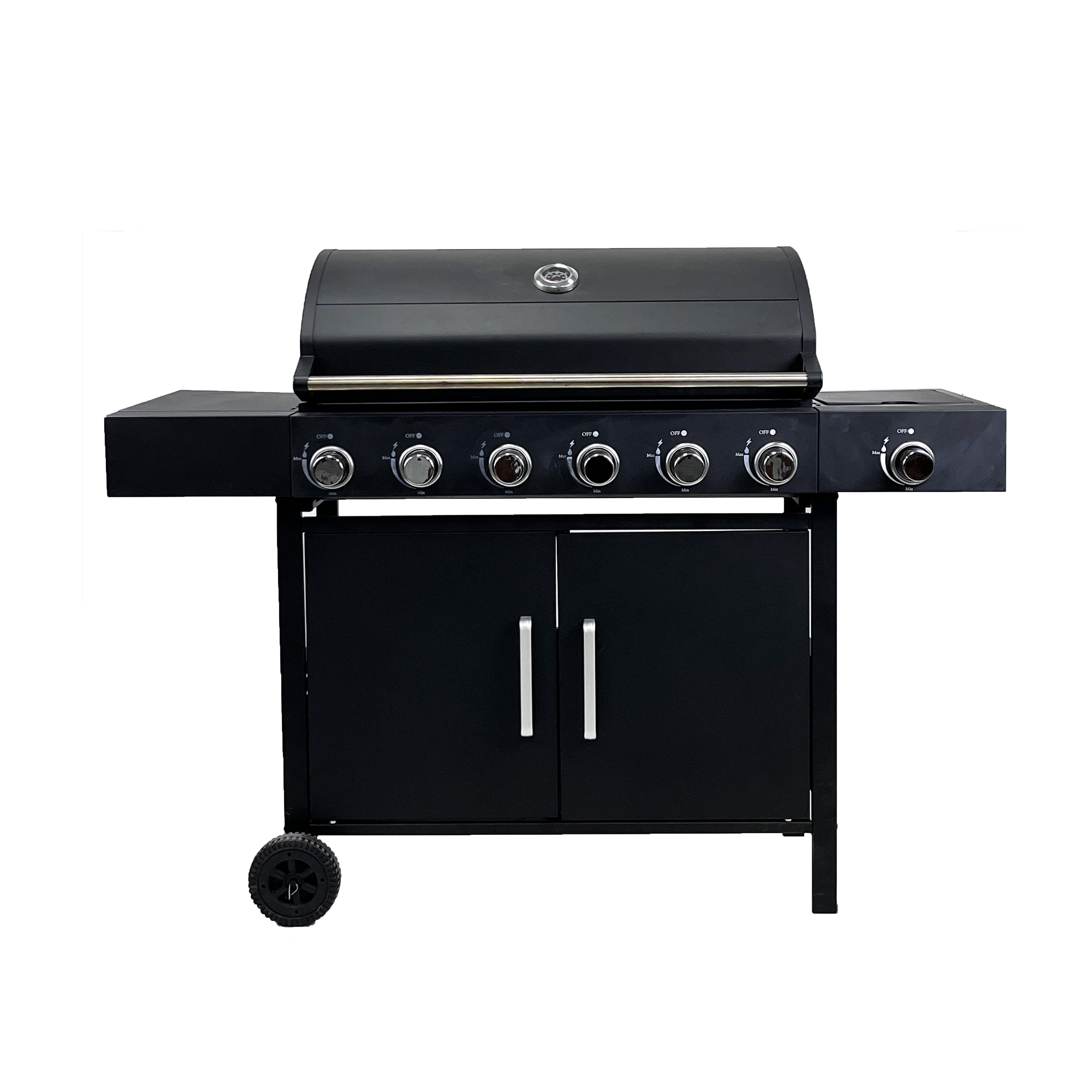 6 Burner+1 Side Burner Gas BBQ Grill with Cabinets Wheels Stainless Steel Gas Barbeque Outdoor Grill Home Party Bbq Grill