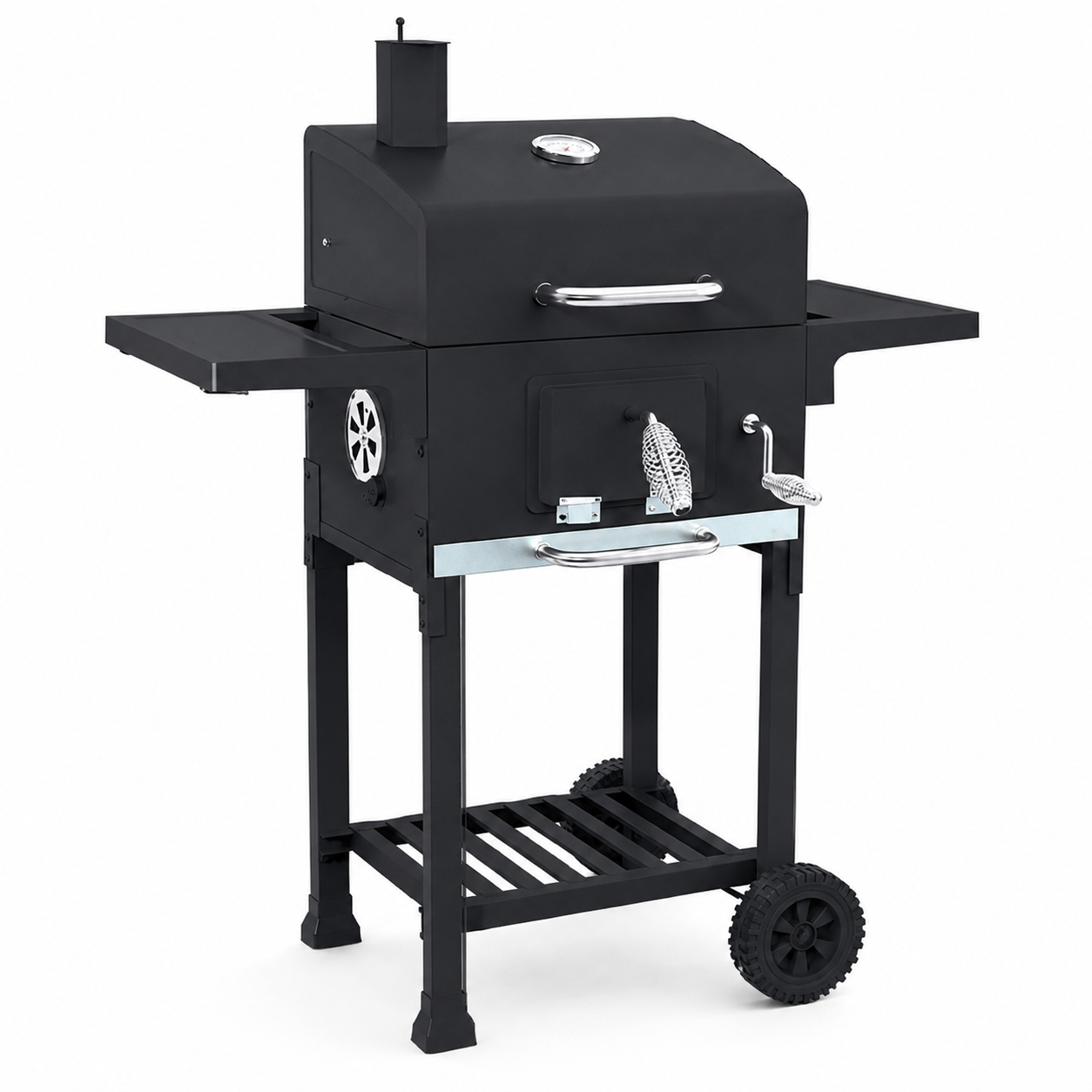 Compact Barrel Charcoal Grill Cart with Side Shelf