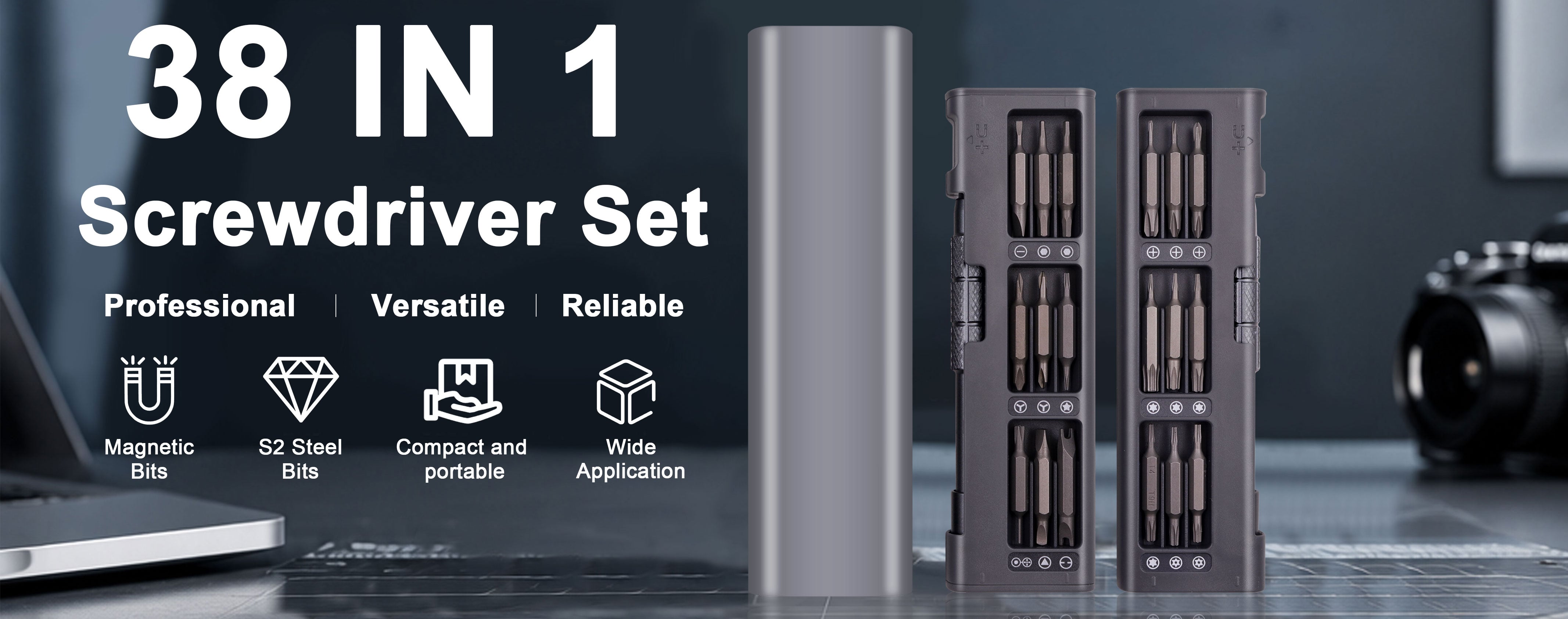 38 in 1 mini precision screwdriver set with aluminum alloy case s2 steel double ended bits built in magnetizer  demagnetizer-0