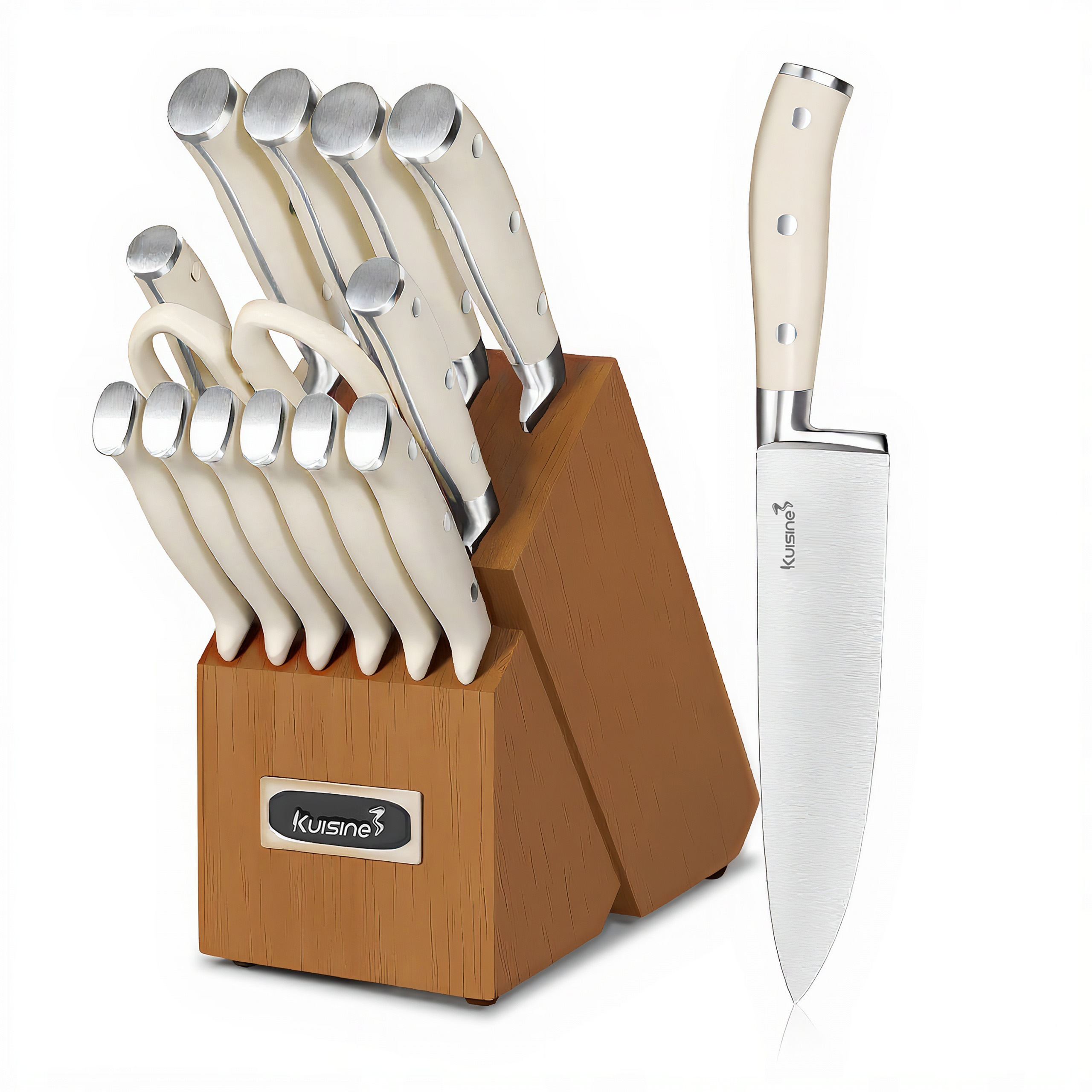 15-Piece High Carbon Stainless Steel Knife Block Set with Built-in Sharpener