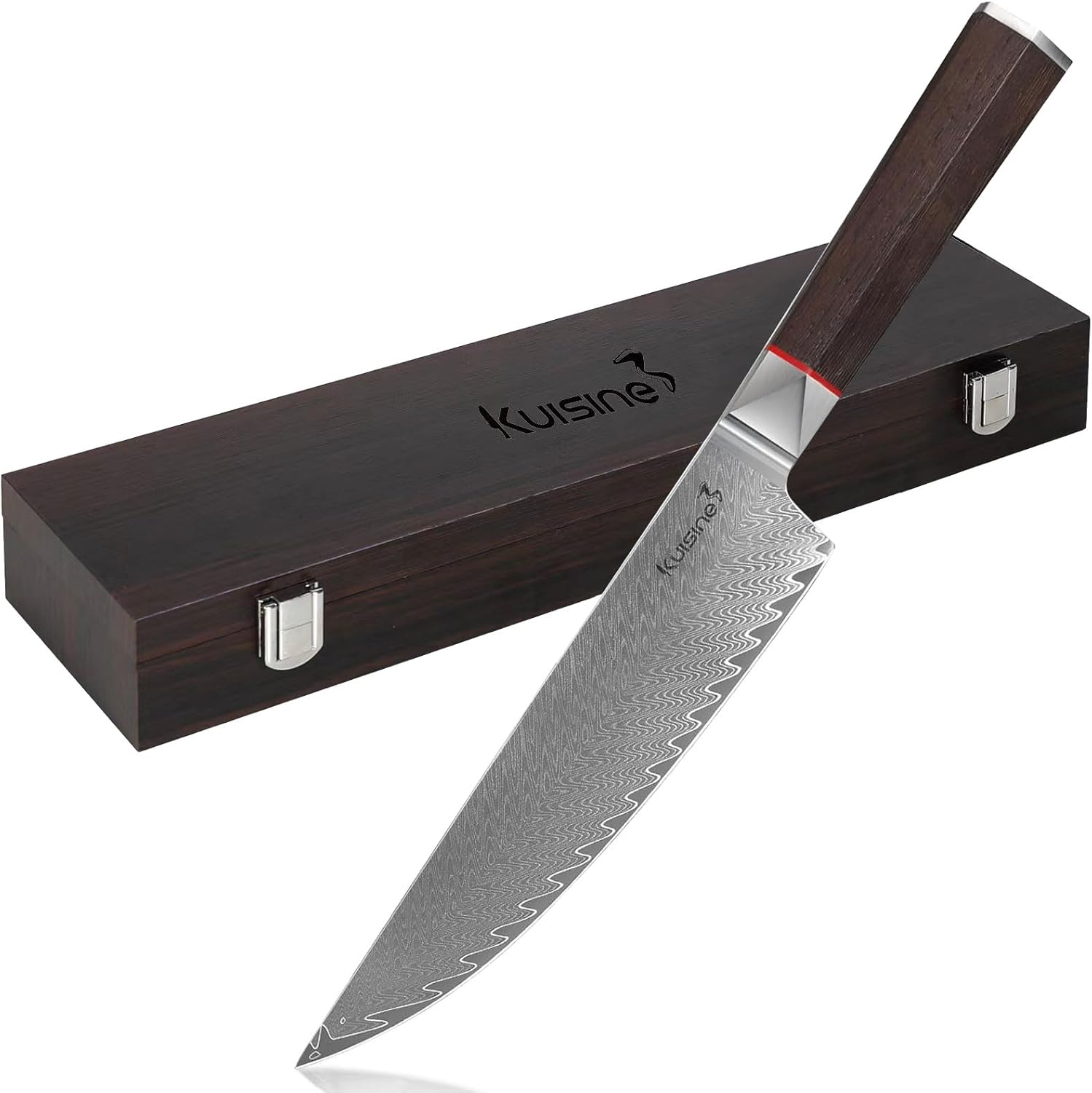 KUISINE 8 inches Premium Damascus Chef Knife Non-slip Wooden Handle Razor sharp Blade