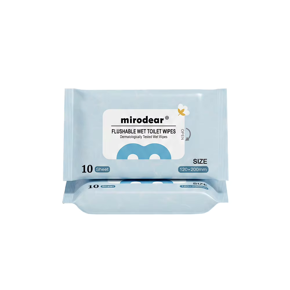 Lingettes humides biodégradables extra épaisses, mouchoirs hygiéniques humides dispersibles, conditionnement de 10 unités, fabrication OEM et marque distributeur