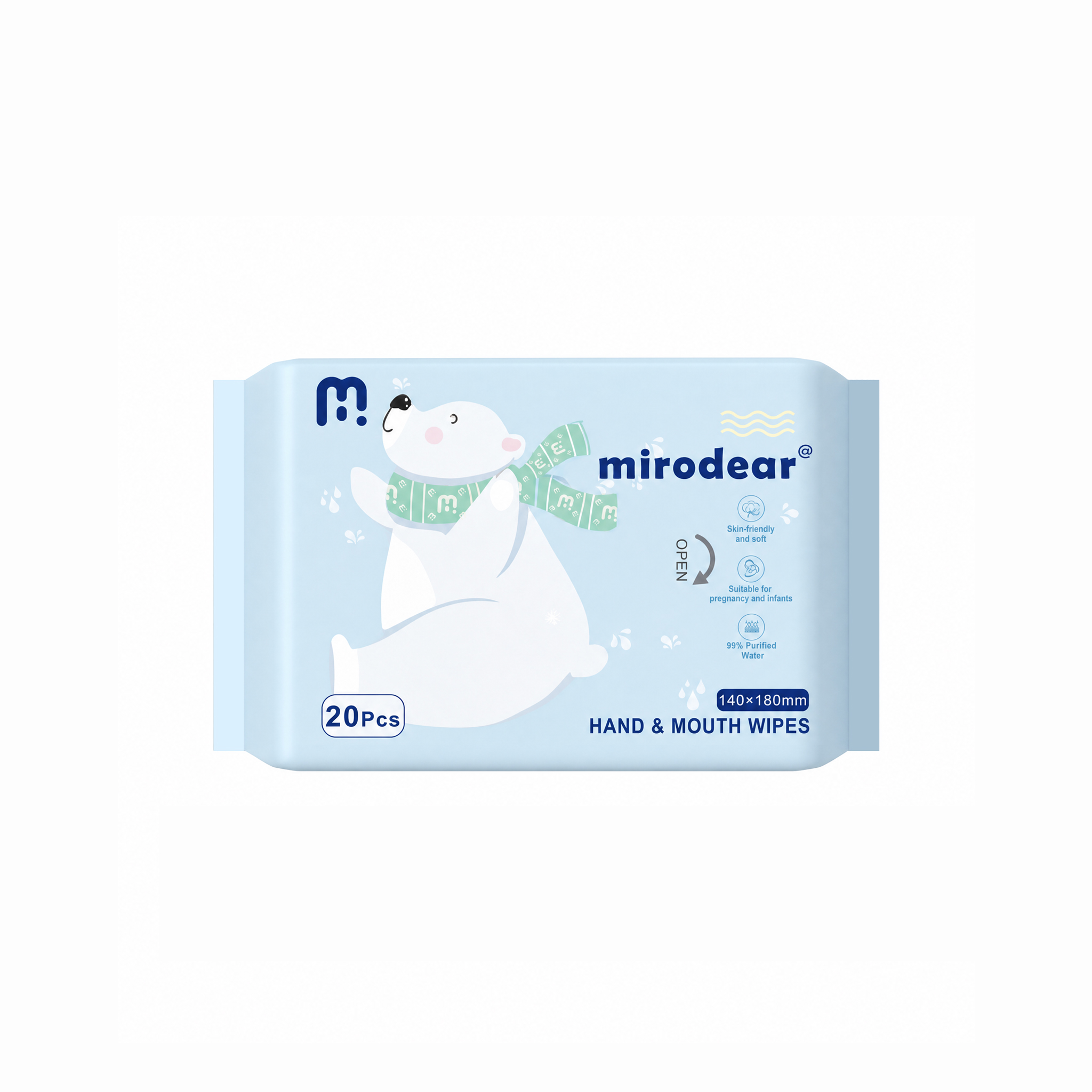Private Label Baby Hand & Mouth Wipes, Pure Water Baby Wipes, 20pcs Pack, OEM Manufacturer