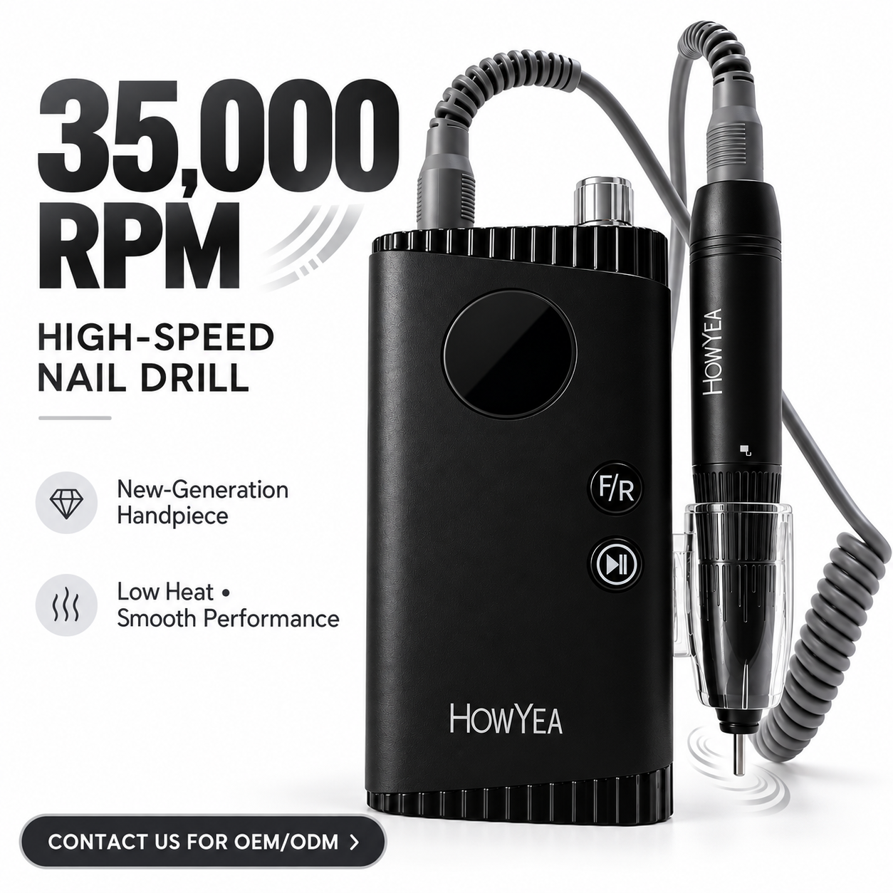 50W Coreless Cordless Nail Drill Machine 35,000RPM Rechargeable Electric Nail File 4000mAh for Acrylic Nails Model HY-1006