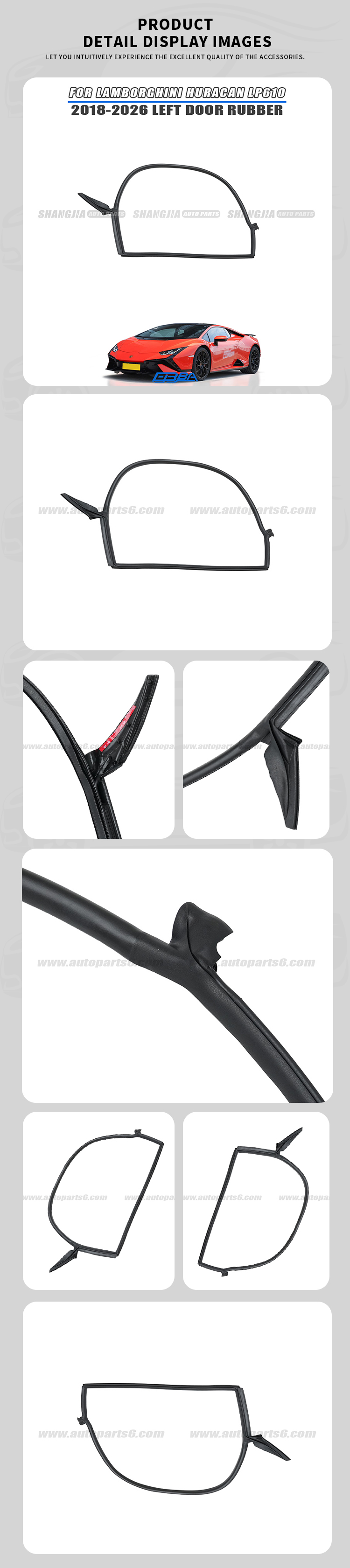 Lamborghini Huracan LP610 2018-2026 left door rubber seal genuine OEM new part detail display