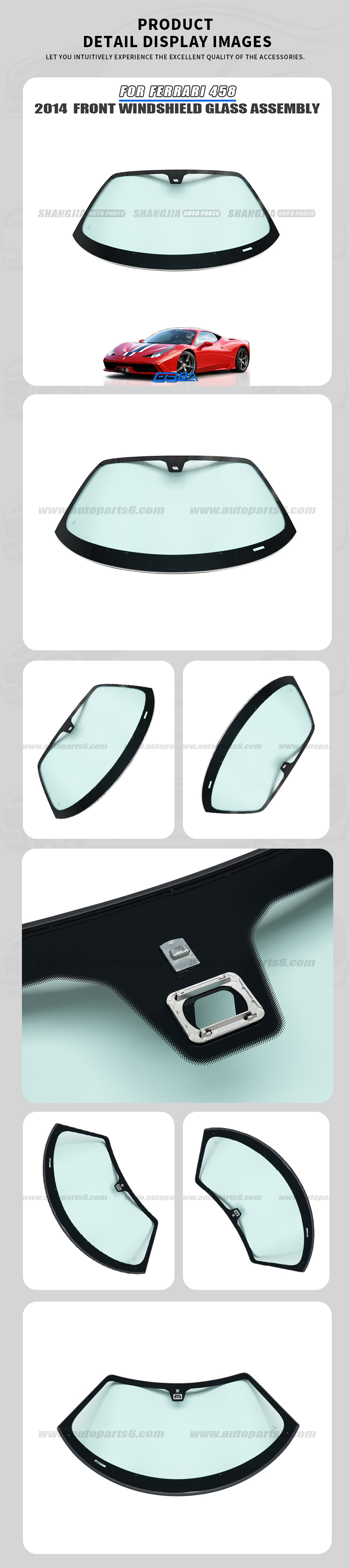 Ferrari 458 Italia 2014 front windshield glass assembly aftermarket auto glass replacement part