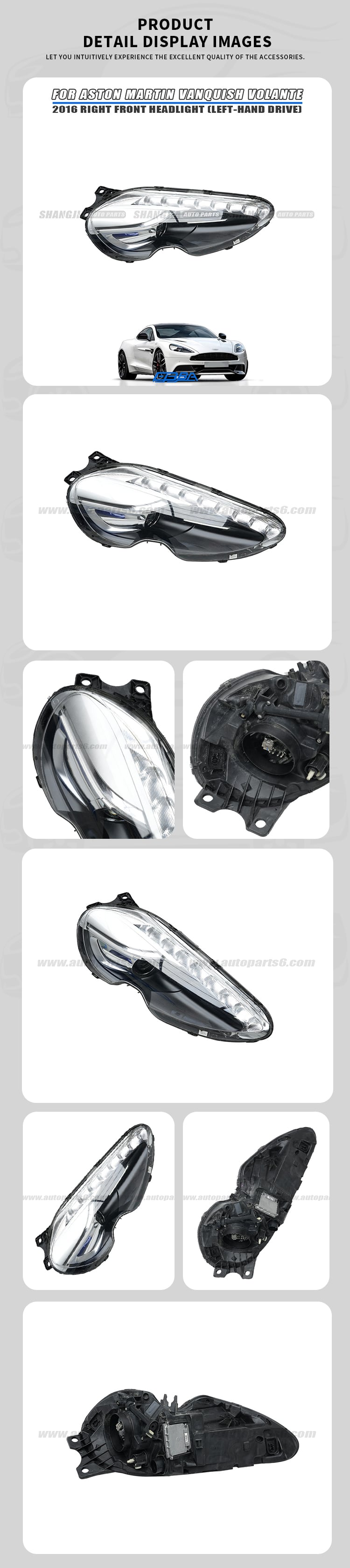 Aston Martin Vanquish Volante 2016 right front headlight OEM used dismantled part