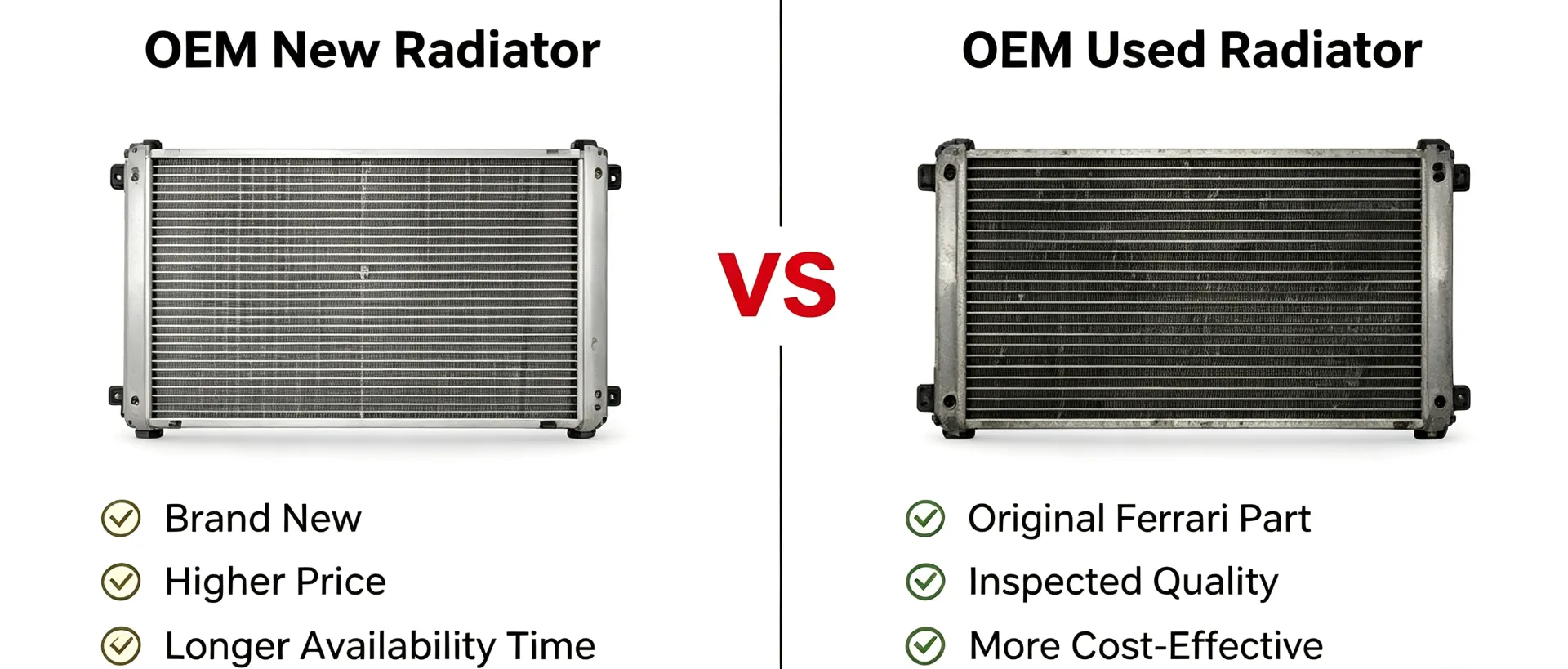 OEM New Ferrari Radiator vs OEM Used Ferrari Radiator.webp