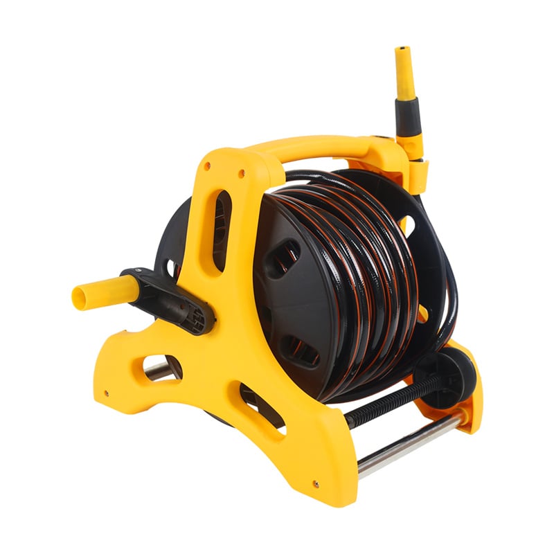 100ft Manual Hand Crank Garden Hose Reel, Wall Mounted Water Reel Heavy Duty Outside Hose Hideaway with High-Pressure Straight Spray Gun