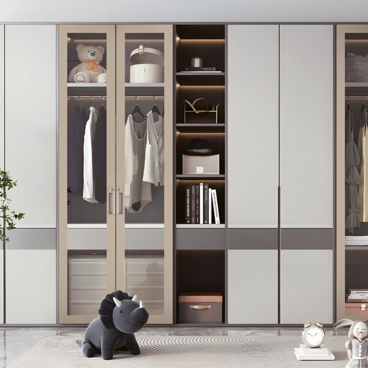 Side-Hinge Hidden-Edge Glass Wardrobe Door with Knob Pull
